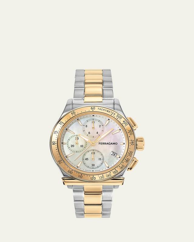38mm Ferragamo 1927 Chrono Watch with Bracelet Strap, Two Tone